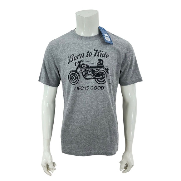 Life Is Good Crusher Tee Born To Ride Gray Heather Cotton Crewneck Mens Medium - Picture 3 of 11